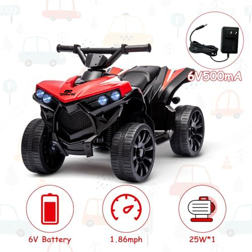 RCTOWN Kids ATV 4 Wheeler, 6V Ride on Toy with 1.8MPH Max Speed, Wear-Resistant Wheels, Music & Foot Pedal, Battery Powered Electric Quad Car for Kids Toddlers, Red