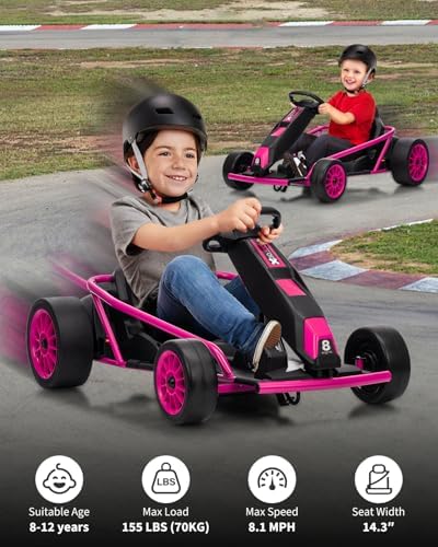 RCTOWN 24V Go Kart for Kids 8-12 Years, 300W*2 Extra Powerful Motors, 9Ah Battery 8.1MPH High Speed Drifting with Power Display,Music, Horn, Max Load 155Lbs Outdoor Ride On Toy for Teens, New-Version Blue
