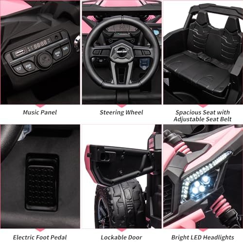 RCTOWN 12V Ride on UTV Car, Licensed Can-Am Electric Off-Road UTV Car, Kids Truck w/Remote Control, Large Seat, Music, LED Lights, Spring Suspension, Ride on Toy for Boys Girls