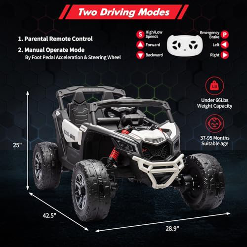 RCTOWN 12V Ride on UTV Car, Licensed Can-Am Electric Off-Road UTV Car, Kids Truck w/Remote Control, Large Seat, Music, LED Lights, Spring Suspension, Ride on Toy for Boys Girls