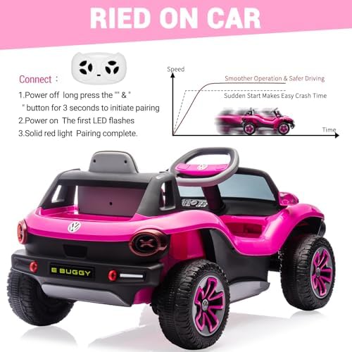 RCTOWN 12V Kids Ride On Car Licensed Volkswagen Beetle Electric Ride On Toy for Toddlers 4 Wheeler Vehicle with Parental Remote, Battery Level Display, LED Lights, USB, Horn, Music, Red
