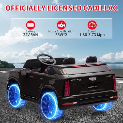 RCTOWN 24V Kids Ride On Car Licensed Cadillac 2 Seater Ride On Truck Toy Battery Powered Electric Car for Toddlers, with Remote Control, Spring Suspension, Led Lights and Music for Boys Girls (Black)