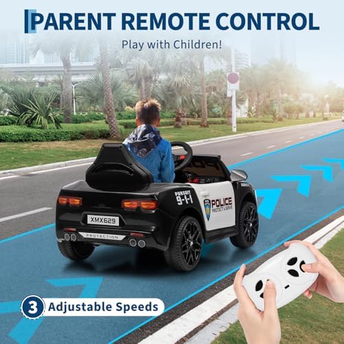 RCTOWN 12V Police Car Ride On Car for Kids, Ride on Toy with Remote Control, Emergency Alert Tones, Megaphone, Flashing Lights, Music, Spring Suspension