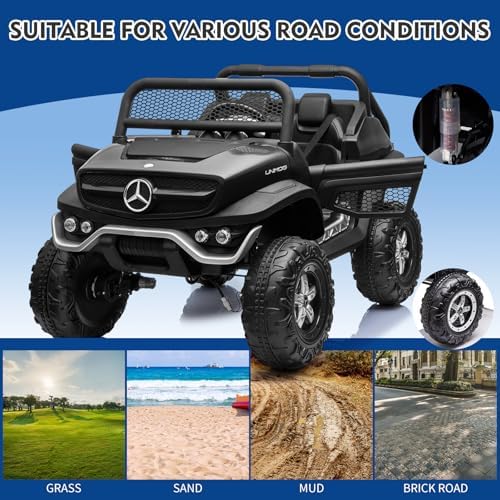 RCTOWN 24V Ride On Truck Car for Kids 2 Seater Licensed Mercedes Benz Toddlers Electric Car Ride On Toy with Remote Control, Trunk, Battery Display, Spring Suspension, Led Lights, USB&Music, Black