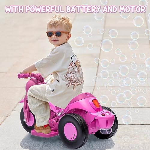 RCTOWN Kids Ride on Bubble Car, RCTOWN 6V Battery Powered Electric Motorcycle 1.9 MPH Speed w/LED Headlights, Music, Pedal, Forward/Reserve, 3 Wheels Motorbike Toys Gift for Toddler 3 and Up Boys Girls, Pink, white