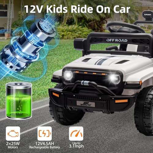 RCTOWN Ride On Truck Car, 12V Ride On Toy w/Parent Remote Control, Steering Wheel Music, 4-Wheel Spring Suspension, Led Lights, 2 Speeds, Kids Electric Vehicles for Age 3-5, Green
