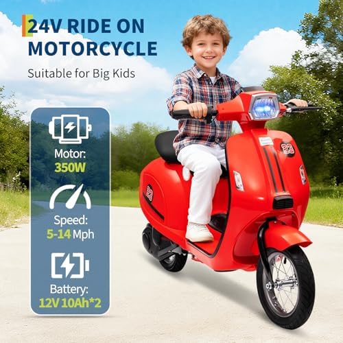 RCTOWN Motorcycle for Kids - 24V Electric Moped Scooter for Kids 8-14- Electric Scooter with Seat for Children - Ride On Toy with LED Light for Girls
