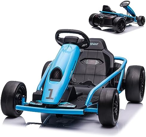 RCTOWN Ride on Go Kart for Kids, 24V 9Ah Battery 300W*2 Motors, 8MPH High Speed Drifting Circling Car, Slow Start Function with Music, Horn,Max Load 175lbs, Racing Toy for Kids 8-12 Years, White