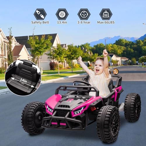 RCTOWN 24V Electric UTV,Ride On Toys for Big Kids,2x130W Powerful Electric Car with Remote Control 4 Shock Absorbers LED Lights,Music for Boys and Girls,Pink