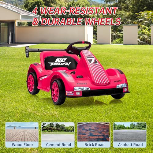 RCTOWN Kids Electric Go Kart with Remote Control, 6v Rechargeable Battery-Powered Drift Kart, All-Terrain Ride on Car with Bluetooth Music & LED Light, Gift for Boys Girls Ages 3-8 Years Old