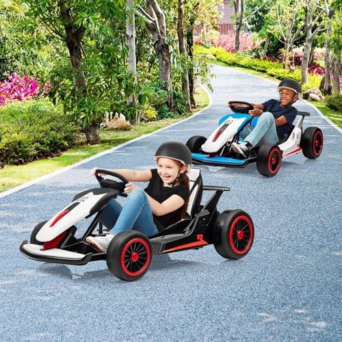 RCTOWN Electric Go Kart for Kids, 24V 7AH Battery 400W Powerful Motors, 8MPH Drift Kart Car for Kids Ages 6-12, Ride On Toys with Music and 2 Speeds, White