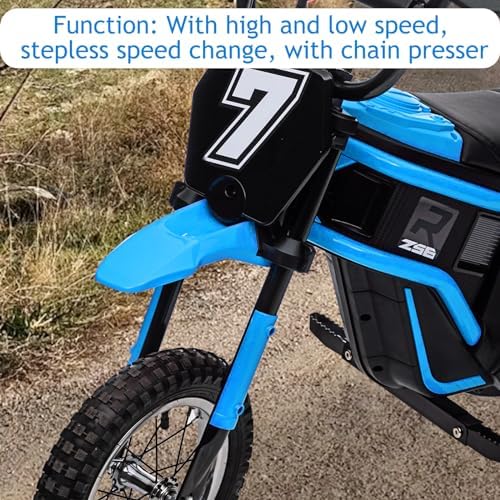 RCTOWN 24V Electric Dirt Bike for Kids 8-14, Motorcycle With Authentic Motocross Geometry, Rear-Wheel Drive, High-Torque Motor, Blue