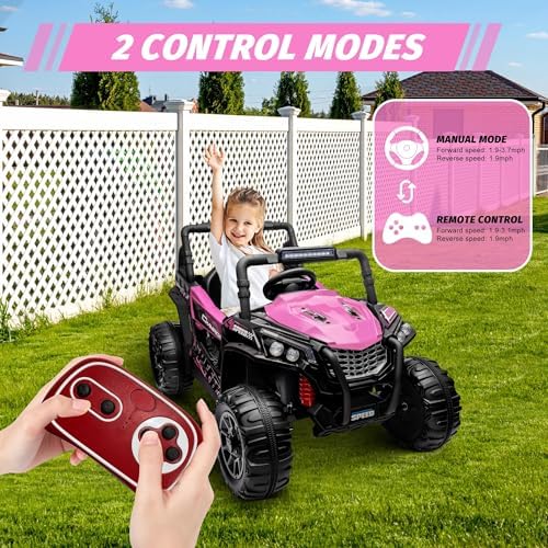 RCTOWN Ride On Car for Kids, 12V Toy Electric Truck UTV with Large Wide Seat and Remote Control, Led Lights, Wireless Connection, Music, 2 Spring Suspension