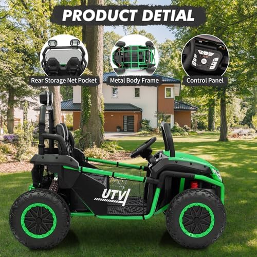 RCTOWN 24V 2 Seater Ride On Car, XXXL Off-Road Utv for Kids w/Metal Frame, 20 Inch Wide Seat, 400W Electric Vehicle Toy Car w/Pop Music, 3 Speeds for Boys and Girls,Green
