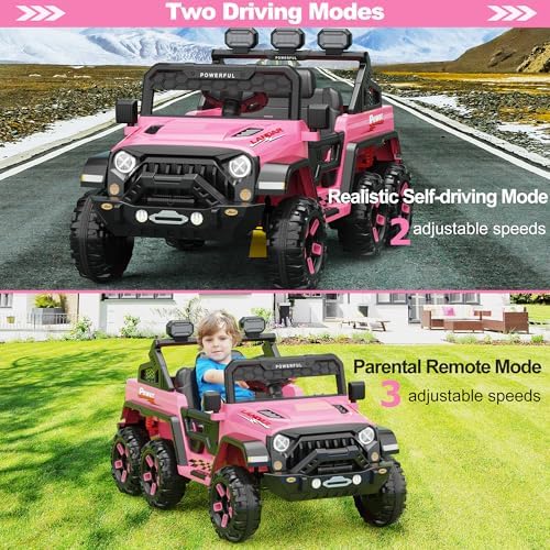 RCTOWN Ride on Car with 6 EVA Wheels&4WD, 24V Battery Powered Electric Car for Kids, Electric Vehicle with Remote Control, 3 Adjustable Speeds, Soft Start, Battery Display, Music, Pink