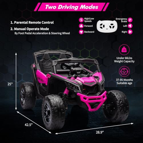 RCTOWN 12V Ride on UTV Car, Licensed Can-Am Electric Off-Road UTV Car, Kids Truck w/Remote Control, Large Seat, Music, LED Lights, Spring Suspension, Ride on Toy for Boys Girls