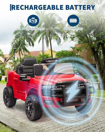 RCTOWN 12V Ride on Truck Car, Licensed RAM Pickup Car w/Remote Control, Battery Powered Electric Car with Music, Spring Suspension, 3 Speeds, LED Lights & All-Terrain Tires, Gift for Boys Girls-Blue