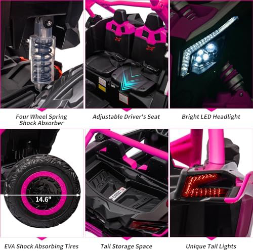 RCTOWN 2 Seats Ride on UTV with Remote Control for Kids, 2 * 24V Batteries 4 * 200W Motors Licensed by CAN-AM UTV,23" Seats Width Electric Vehicle, EVA Wheels,Music,Head+Tail Light,Max Load 130LBS,Rose