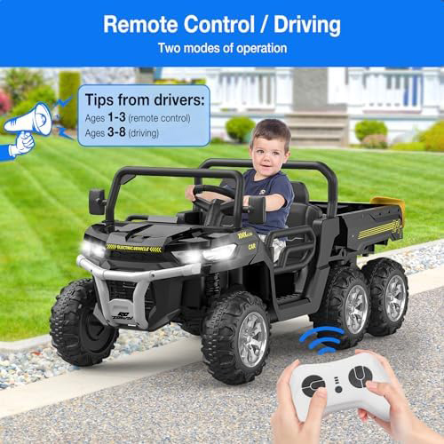RCTOWN 24V 2-Seater Ride On Dump Truck with Parent Remote Control, 4WD 6-Wheel Electric Car for Big Kids, UTV Style Dump Bed & Music Horn, ASTM/CPSIA Certified (Ages 3+)