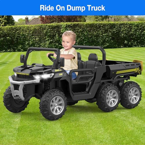 RCTOWN 24V 2-Seater Ride On Dump Truck with Parent Remote Control, 4WD 6-Wheel Electric Car for Big Kids, UTV Style Dump Bed & Music Horn, ASTM/CPSIA Certified (Ages 3+)
