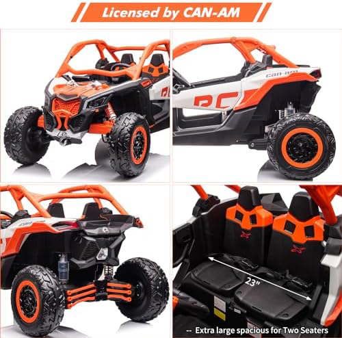 RCTOWN 2 Seats Ride on UTV with Remote Control for Kids, 2 * 24V Batteries 4 * 200W Motors Licensed by CAN-AM UTV,23" Seats Width Electric Vehicle, EVA Wheels,Music,Head+Tail Light,Max Load 130LBS,Orange
