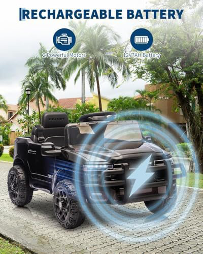 RCTOWN 12V Ride on Truck Car, Licensed RAM Pickup Car w/Remote Control, Battery Powered Electric Car with Music, Spring Suspension, 3 Speeds, LED Lights & All-Terrain Tires, Gift for Boys Girls-Blue