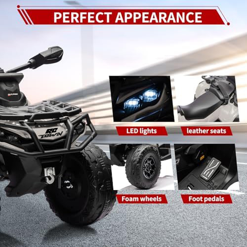 RCTOWN 24V Kids Ride On Car,2 Seater Licensed Can-Am Electric ATV Car for Kids,4 Wheeler 4WD Ride On Electric Toy Car with Bluetooth,Led,3 Speeds,Leather Seats,Grey