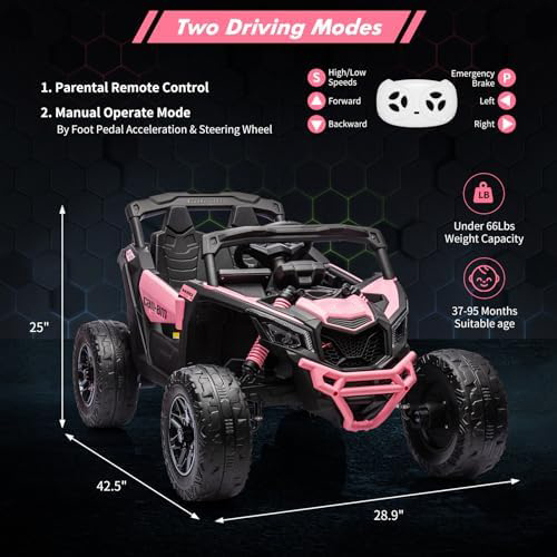 RCTOWN 12V Ride on UTV Car, Licensed Can-Am Electric Off-Road UTV Car, Kids Truck w/Remote Control, Large Seat, Music, LED Lights, Spring Suspension, Ride on Toy for Boys Girls