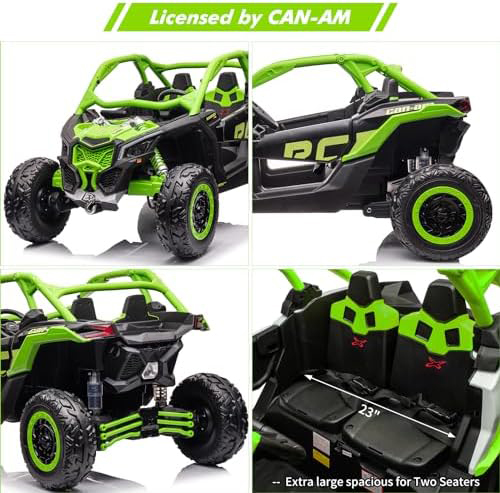 RCTOWN 2 Seats Ride on UTV with Remote Control for Kids, 2 * 24V Batteries 4 * 200W Motors Licensed by CAN-AM UTV,23" Seats Width Electric Vehicle, EVA Wheels,Music,Head+Tail Light,Max Load 130LBS,Green