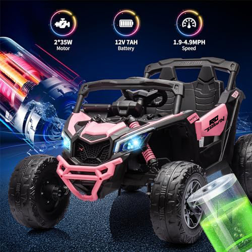 RCTOWN 12V Ride on UTV Car, Licensed Can-Am Electric Off-Road UTV Car, Kids Truck w/Remote Control, Large Seat, Music, LED Lights, Spring Suspension, Ride on Toy for Boys Girls