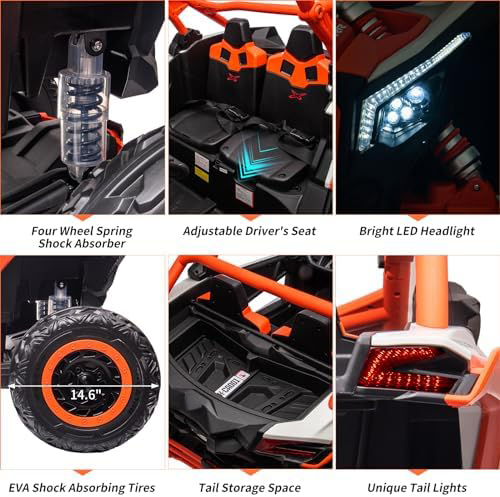 RCTOWN 2 Seats Ride on UTV with Remote Control for Kids, 2 * 24V Batteries 4 * 200W Motors Licensed by CAN-AM UTV,23" Seats Width Electric Vehicle, EVA Wheels,Music,Head+Tail Light,Max Load 130LBS,Orange