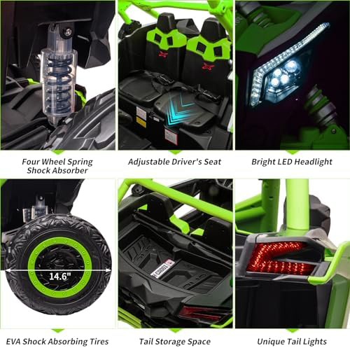 RCTOWN 2 Seats Ride on UTV with Remote Control for Kids, 2 * 24V Batteries 4 * 200W Motors Licensed by CAN-AM UTV,23" Seats Width Electric Vehicle, EVA Wheels,Music,Head+Tail Light,Max Load 130LBS,Green