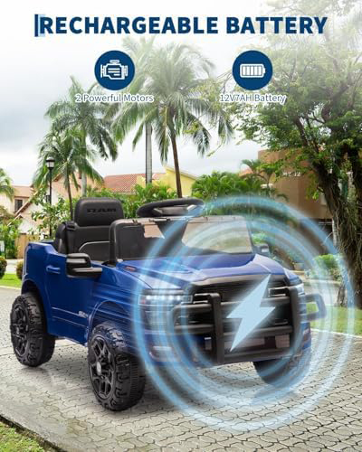 RCTOWN 12V Ride on Truck Car, Licensed RAM Pickup Car w/Remote Control, Battery Powered Electric Car with Music, Spring Suspension, 3 Speeds, LED Lights & All-Terrain Tires, Gift for Boys Girls-Blue